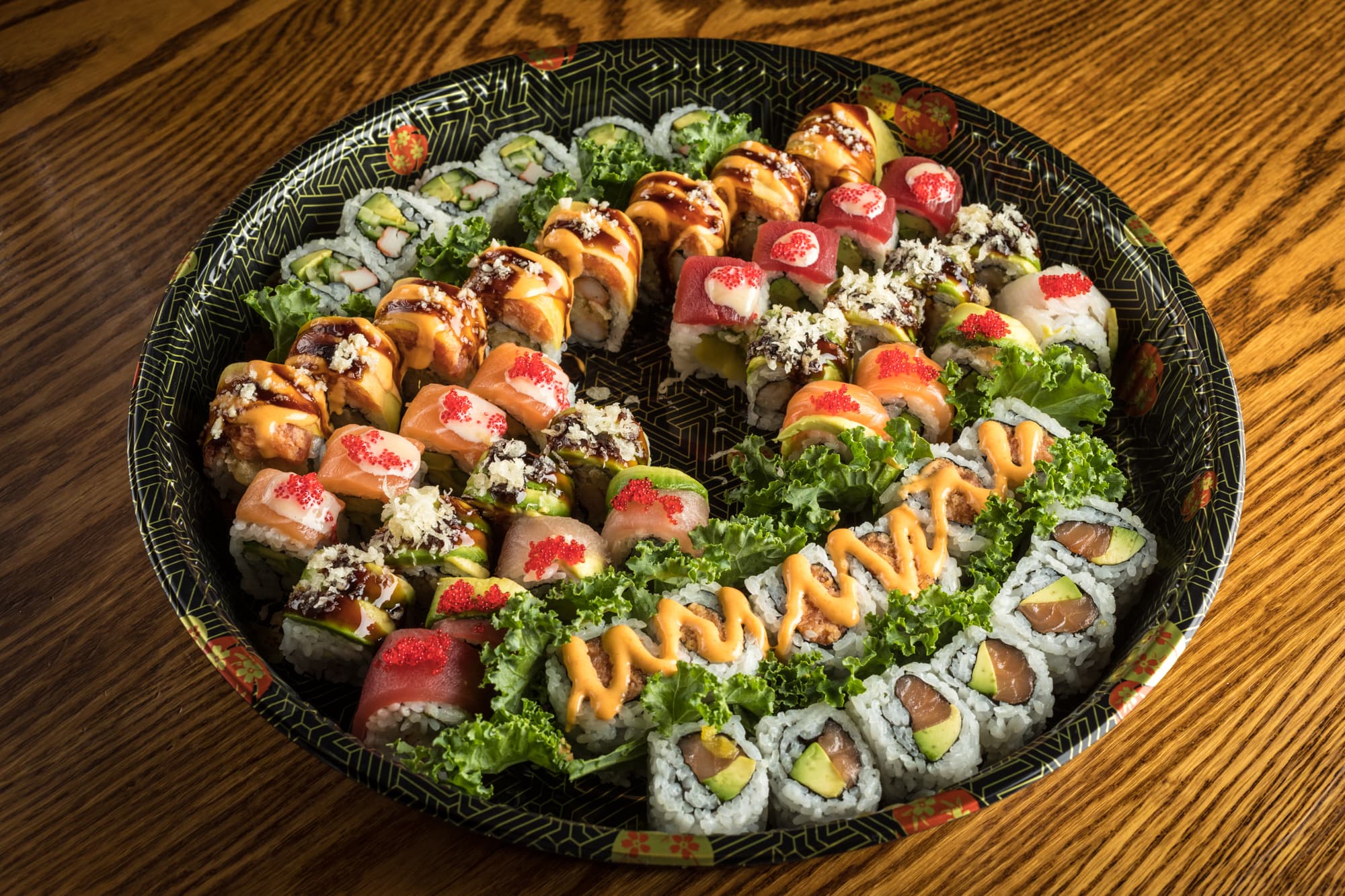 Platter of specialty sushi rolls